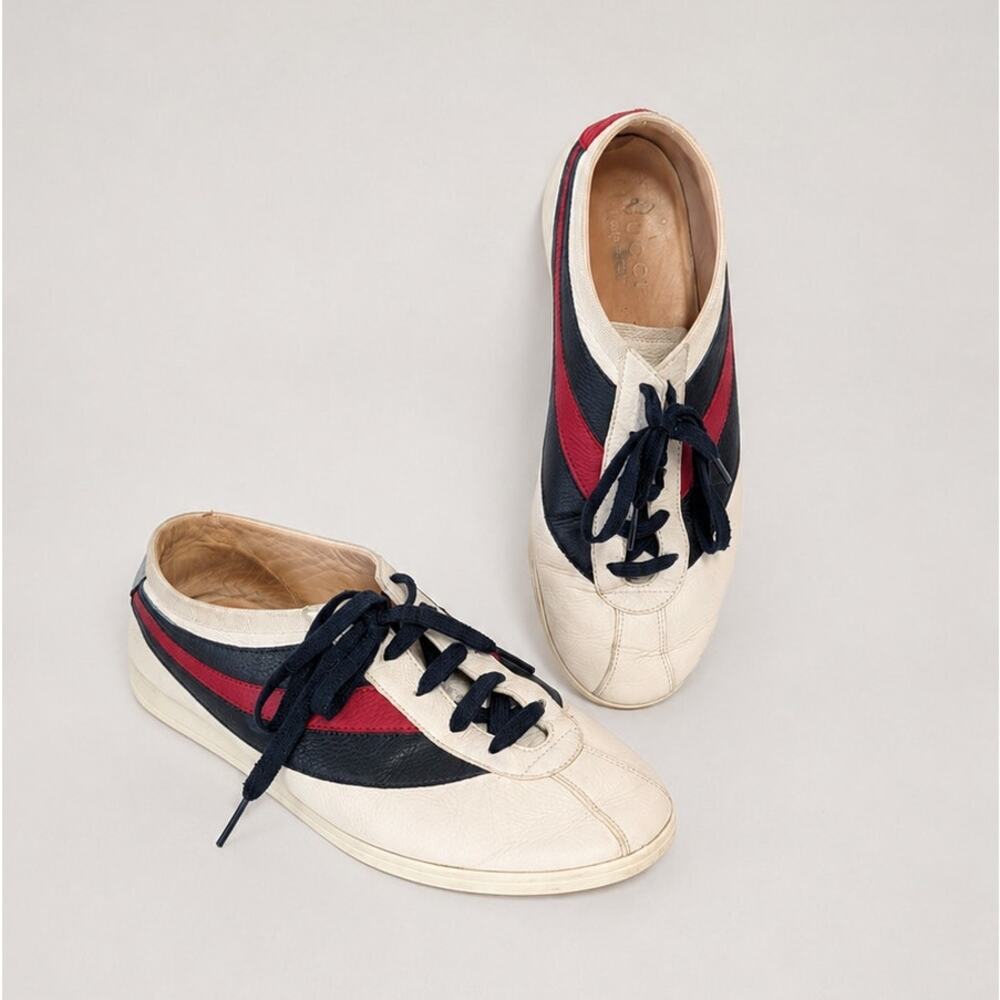 Gucci Falacer Web Low Top Sneakers Unisex Mens US 7/EU40 Leather Striped Logo